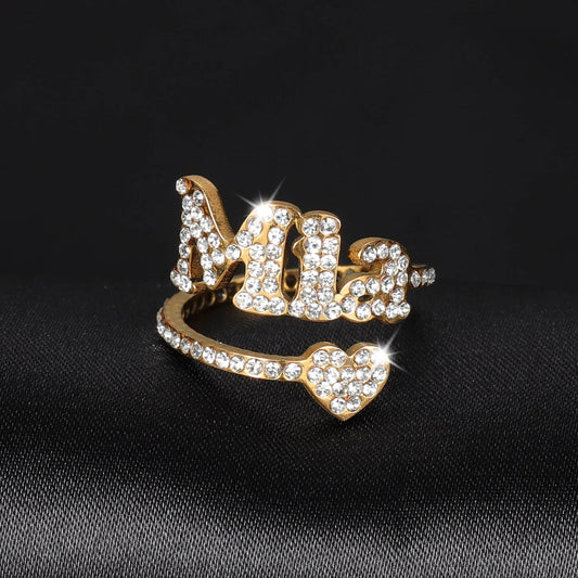 Personalized Pave CZ Iced Out Name & Heart Ring