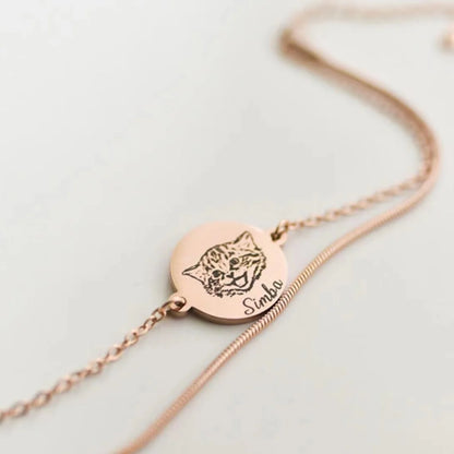 Personalized Pet Portrait Disc with Name Double-Chain Bracelet
