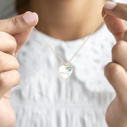 Personalized Birthstone & Name Double Heart Necklace