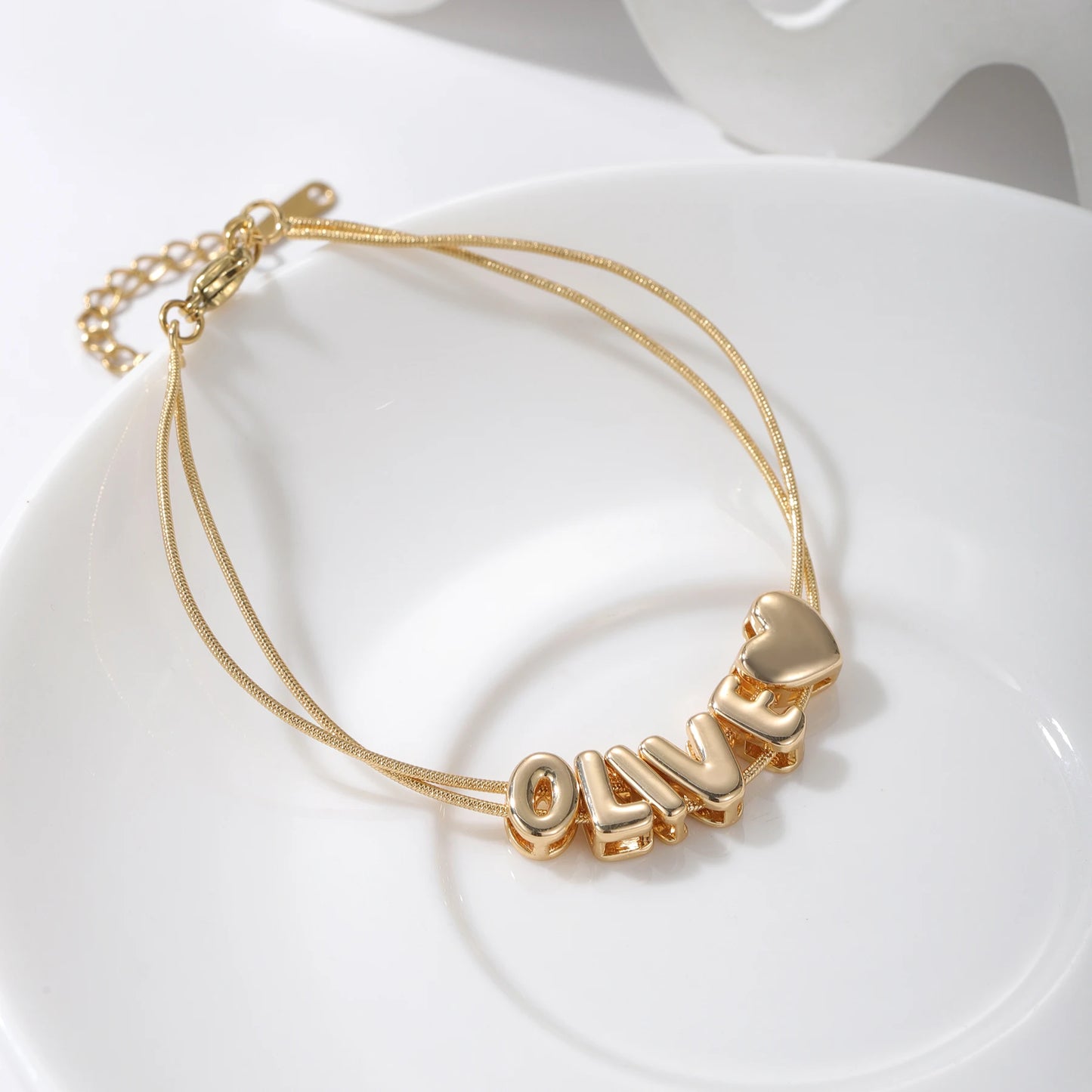 Personalized 3D Bubble Name on Double Snake Chain Bracelet