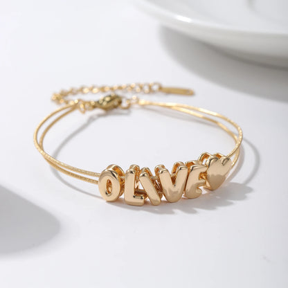 Personalized 3D Bubble Name on Double Snake Chain Bracelet