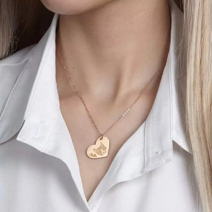 Personalized Engraved Pet Portrait with Name Heart Necklace