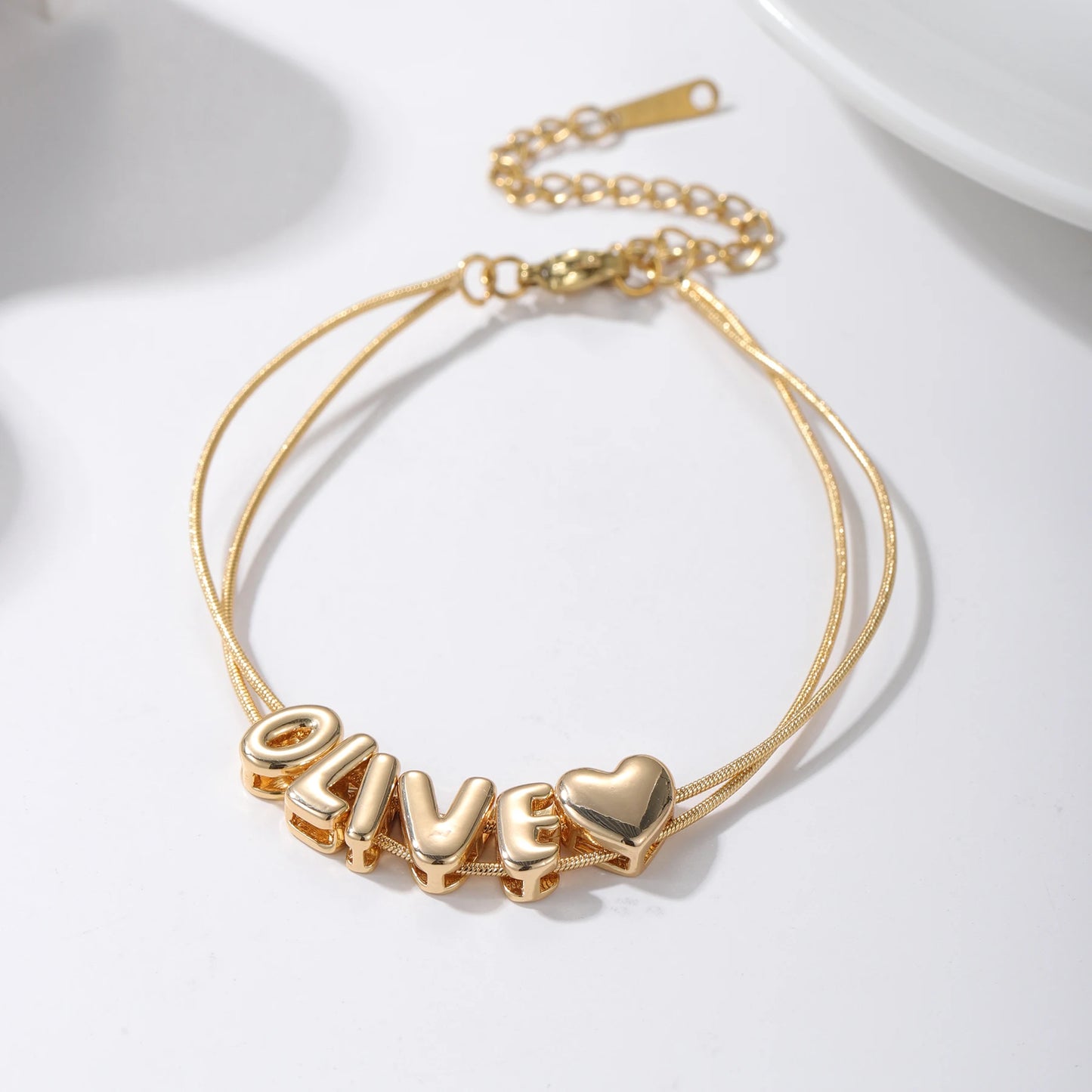 Personalized 3D Bubble Name on Double Snake Chain Bracelet
