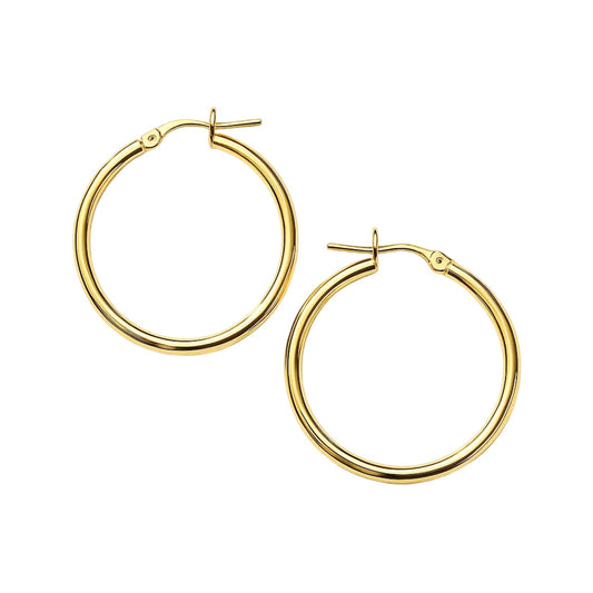 Essential Polished Hoop Earrings in Yellow Gold (2x25 mm)
