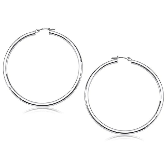 Essential Polished Hoop Earrings in White Gold (3x50mm)
