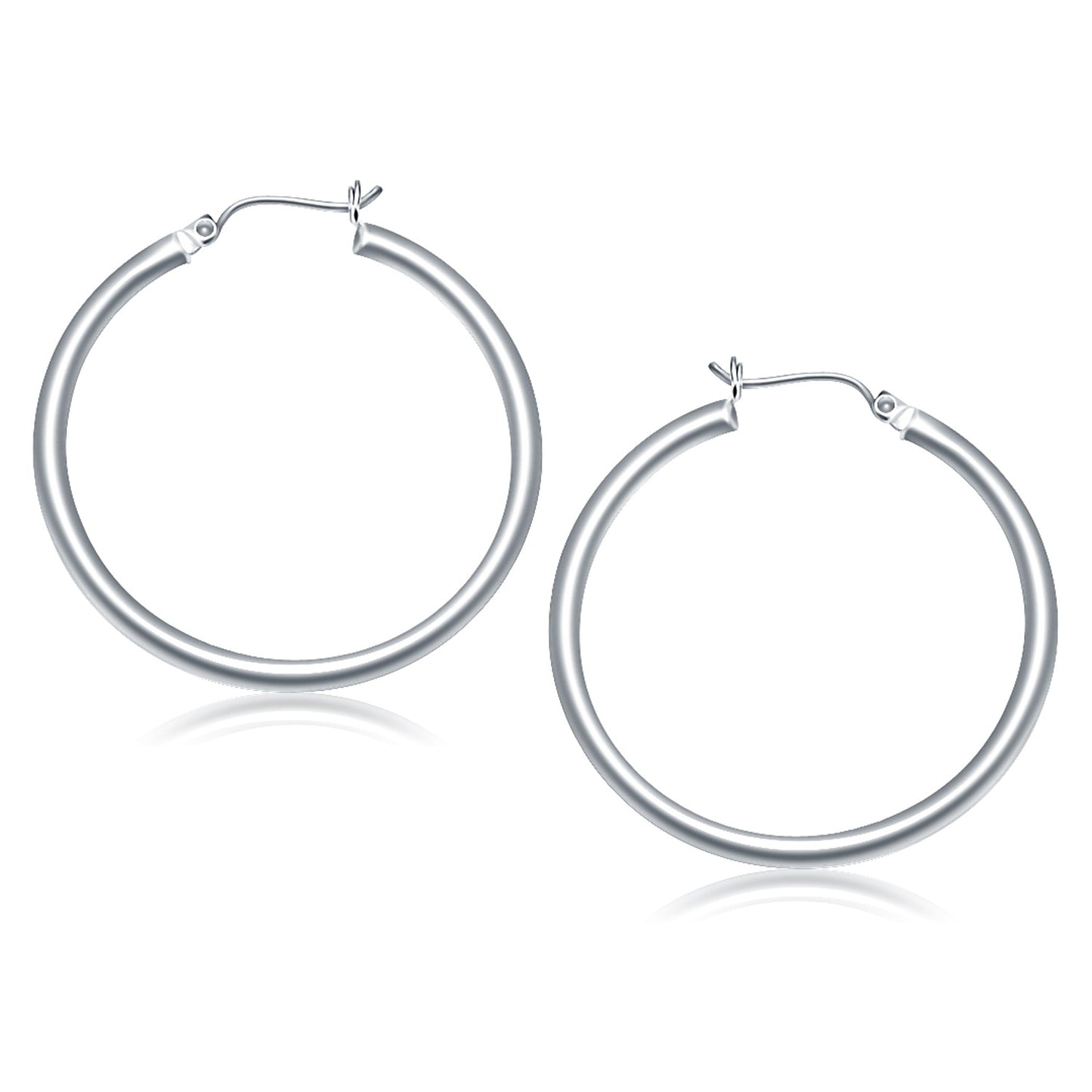 Essential Polished Hoop Earrings in White Gold (3x40mm)
