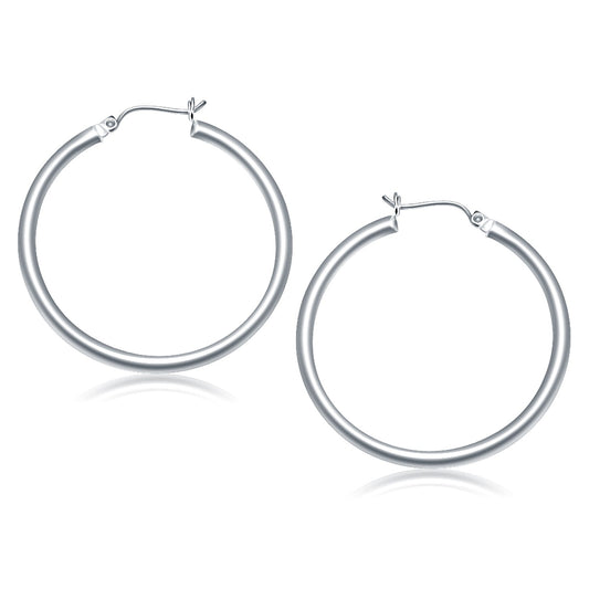 Essential Polished Hoop Earrings in White Gold (3x40mm)