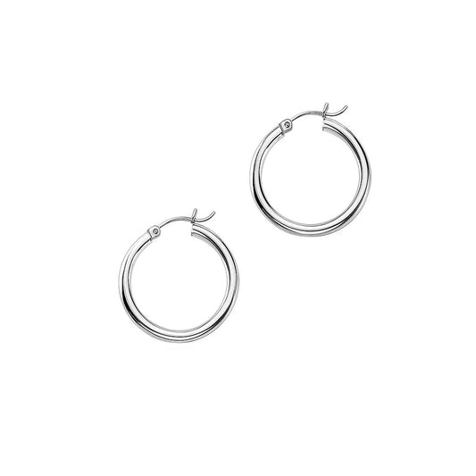 Essential Polished Hoop Earrings in White Gold (3x20mm)
