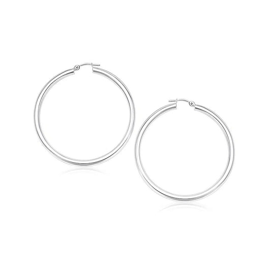 Essential Polished Hoop Earrings in White Gold (3x25mm)