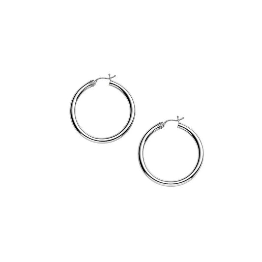 Essential Polished Hoop Earrings in White Gold (3x30mm)