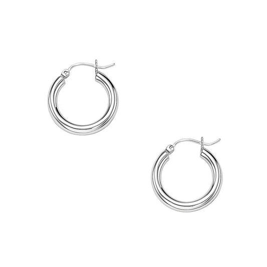 Essential Polished Hoop Earrings in White Gold (3x15mm)