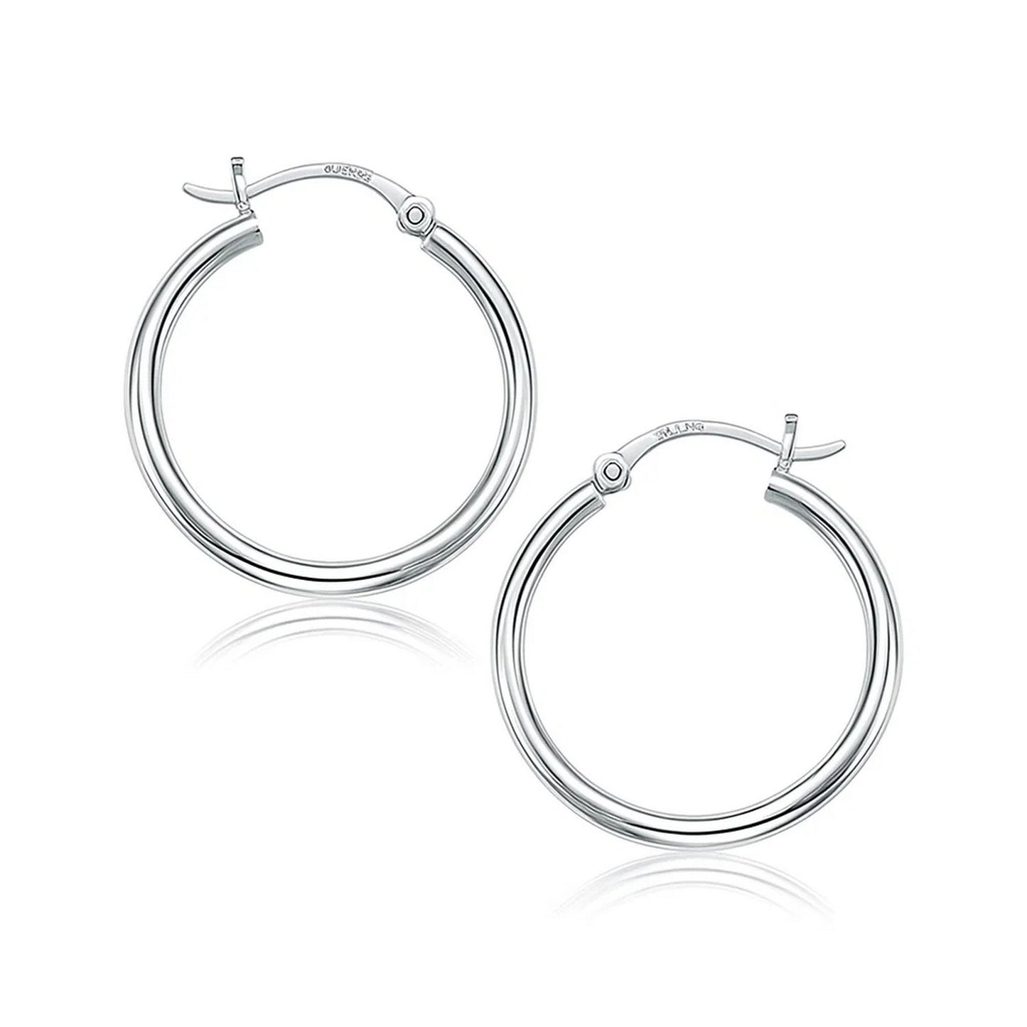 Essential Polished Hoop Earrings in White Gold (2x25mm)