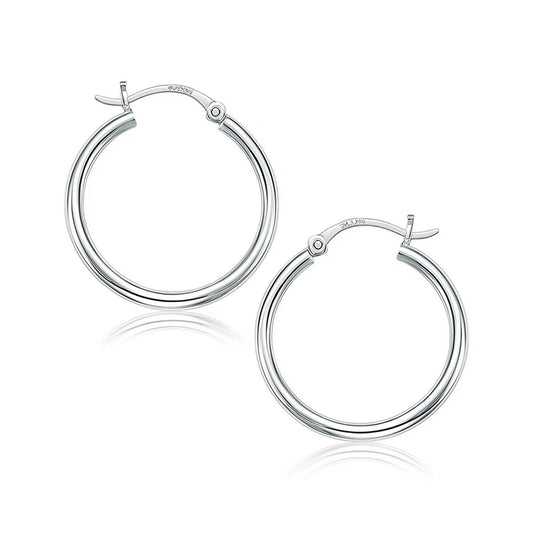 Essential Polished Hoop Earrings in White Gold (2x25mm)