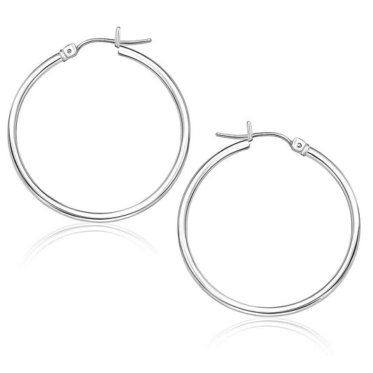 Essential Polished Hoop Earrings in White Gold (1.5x25mm)