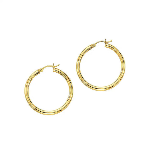 Essential Polished Hoop Earrings in Yellow Gold (3x30mm)