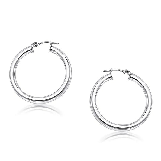 Essential Polished Hoop Earrings in White Gold (4x30mm)