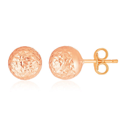 Diamond-Cut Ball Studs in Rose Gold (7mm)