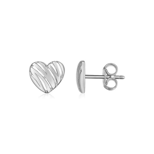 The Caligraphy Heart Studs (In White Gold)
