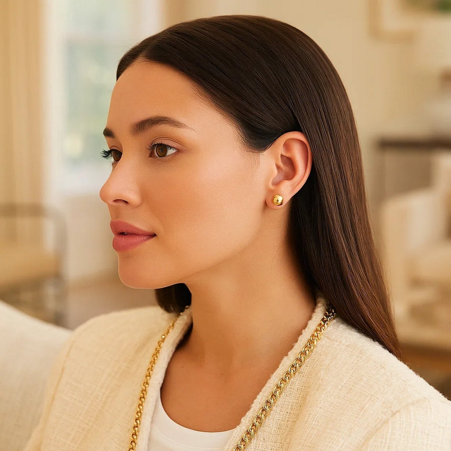 Essential Polished Ball Studs in Yellow Gold (8mm)