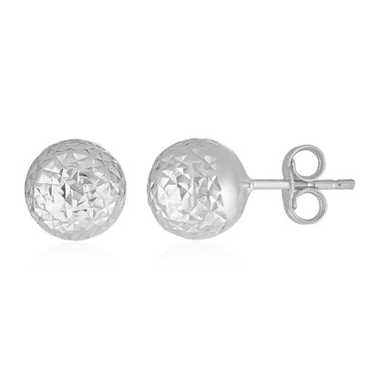 Diamond-Cut Ball Studs in White Gold (7mm)