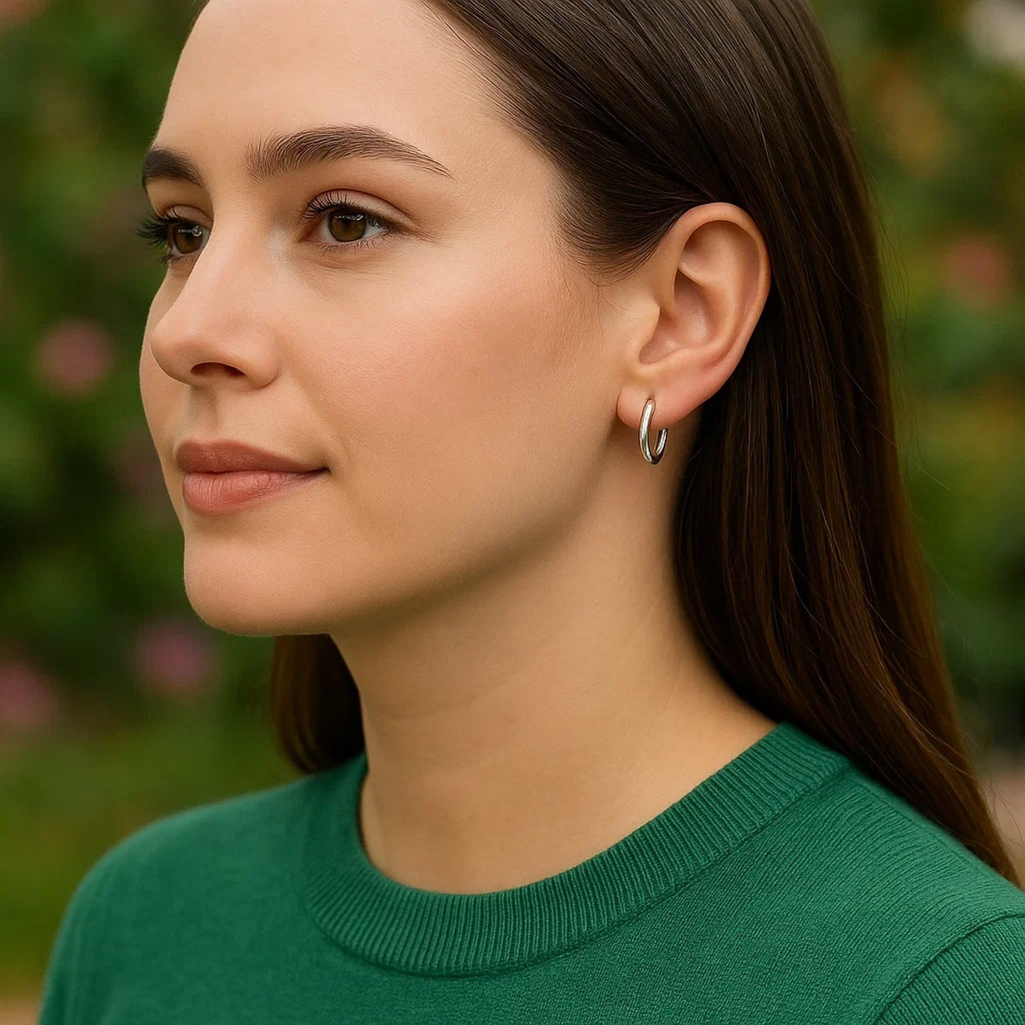 Essential Polished Huggie Hoop Earrings in White Gold (1.3x11.5mm)