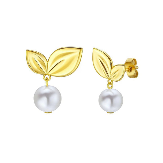 The Golden Leaf & Pearl Drop Earrings