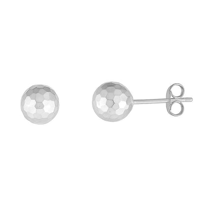 Essential Geometric Facet Ball Studs in White Gold (7mm)