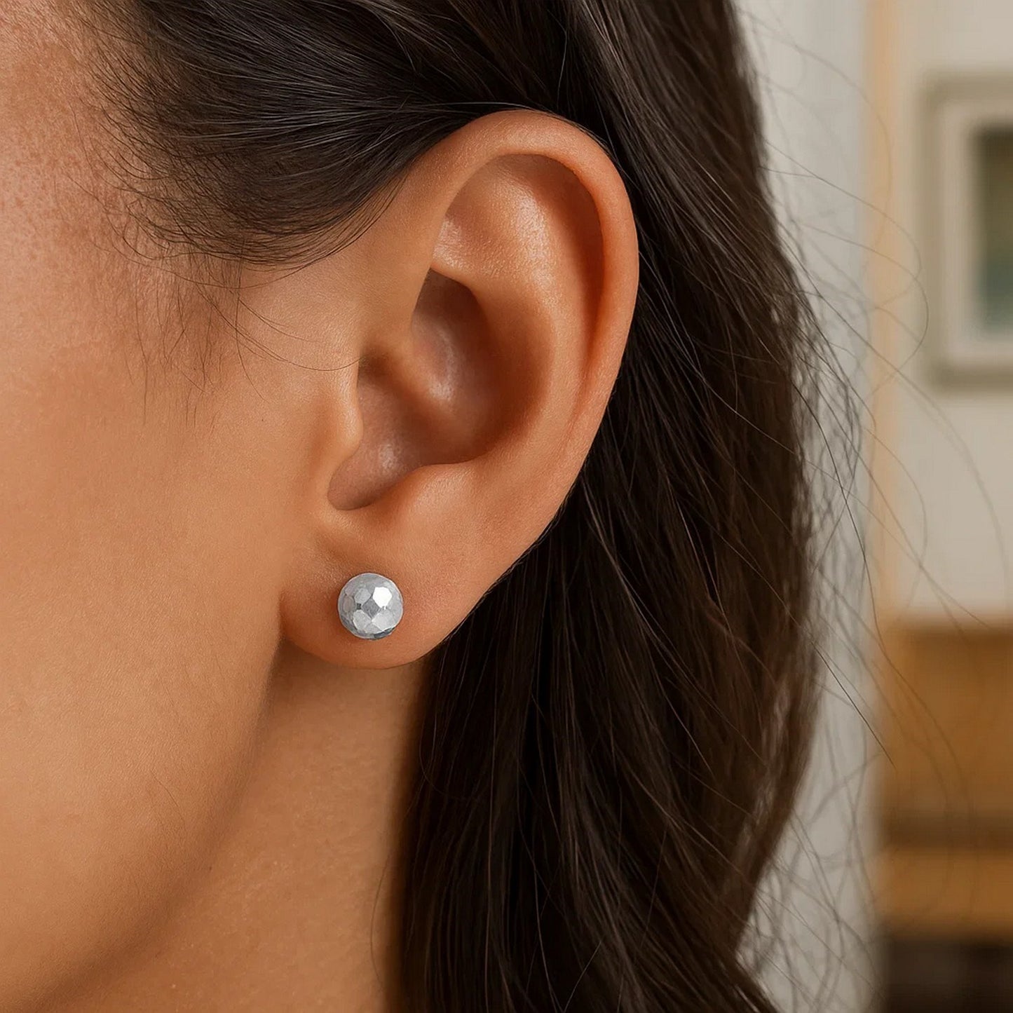 Essential Geometric Facet Ball Studs in White Gold (7mm)