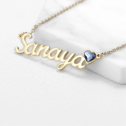 Personalized Name & Birthstone Heart Necklace