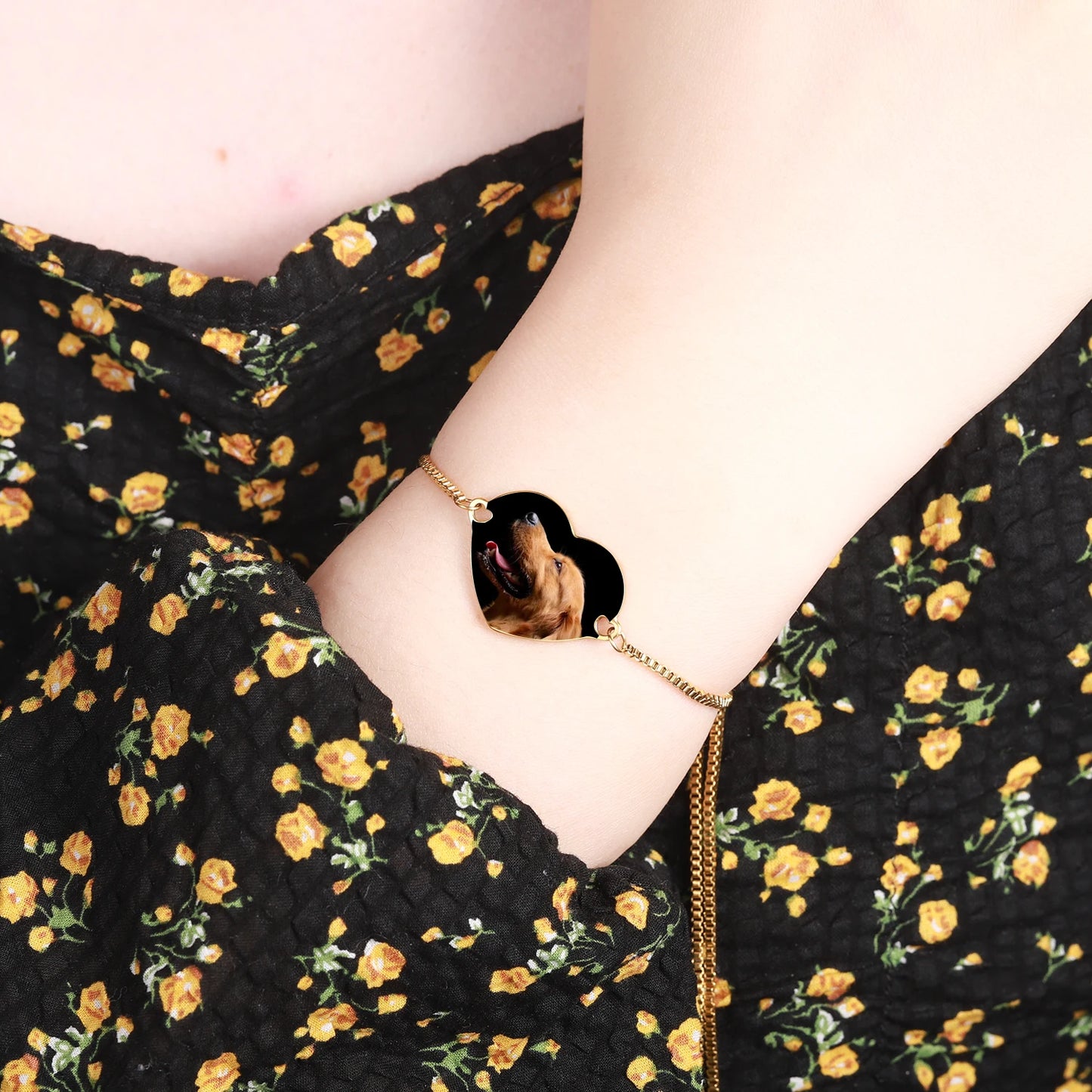 Personalized Color Portrait Heart with Name Slider Bracelet (Adjustable)