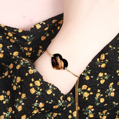 Personalized Color Portrait Heart with Name Slider Bracelet (Adjustable)