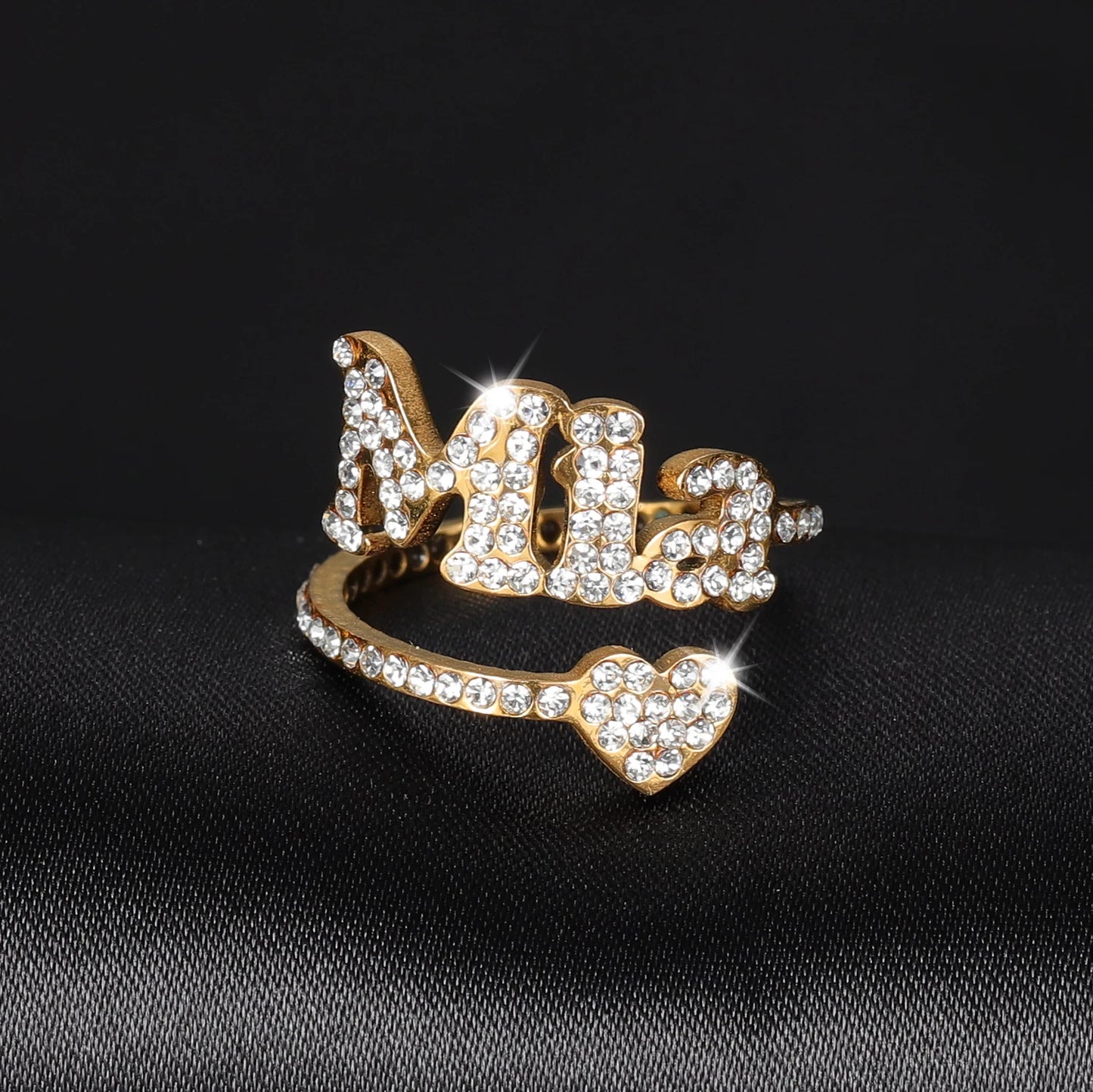 Personalized Pave CZ Iced Out Name & Heart Ring