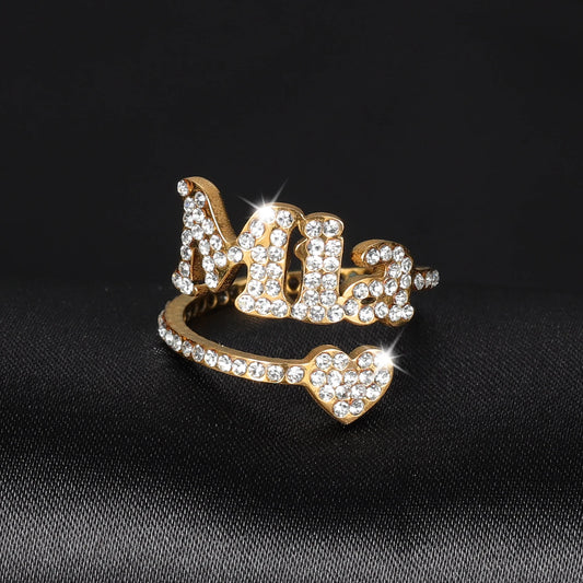 Personalized Pave CZ Iced Out Name & Heart Ring