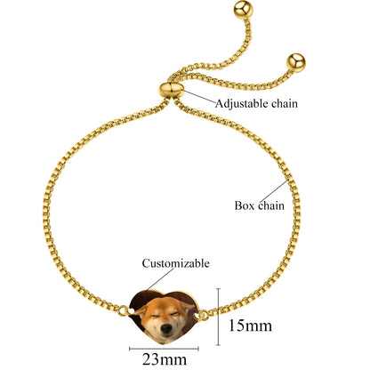 Personalized Color Portrait Heart with Name Slider Bracelet (Adjustable)