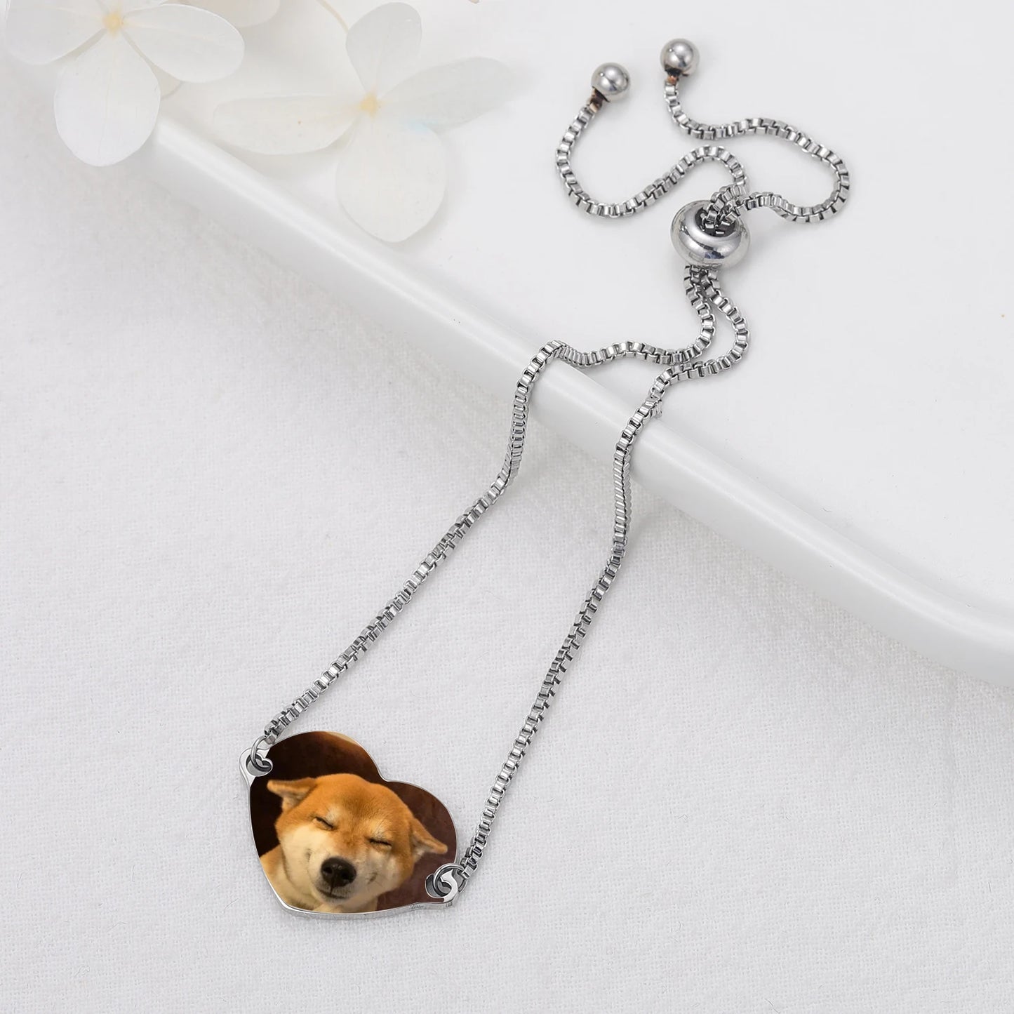 Personalized Color Portrait Heart with Name Slider Bracelet (Adjustable)