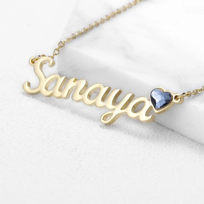 Personalized Name & Birthstone Heart Necklace