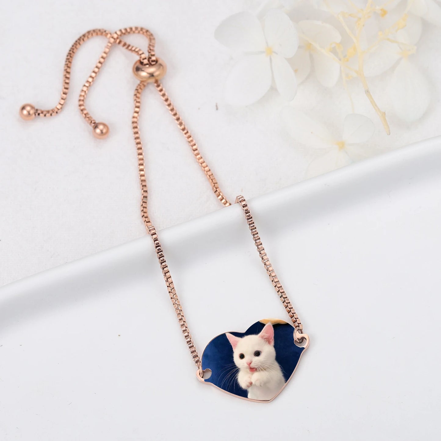 Personalized Color Portrait Heart with Name Slider Bracelet (Adjustable)