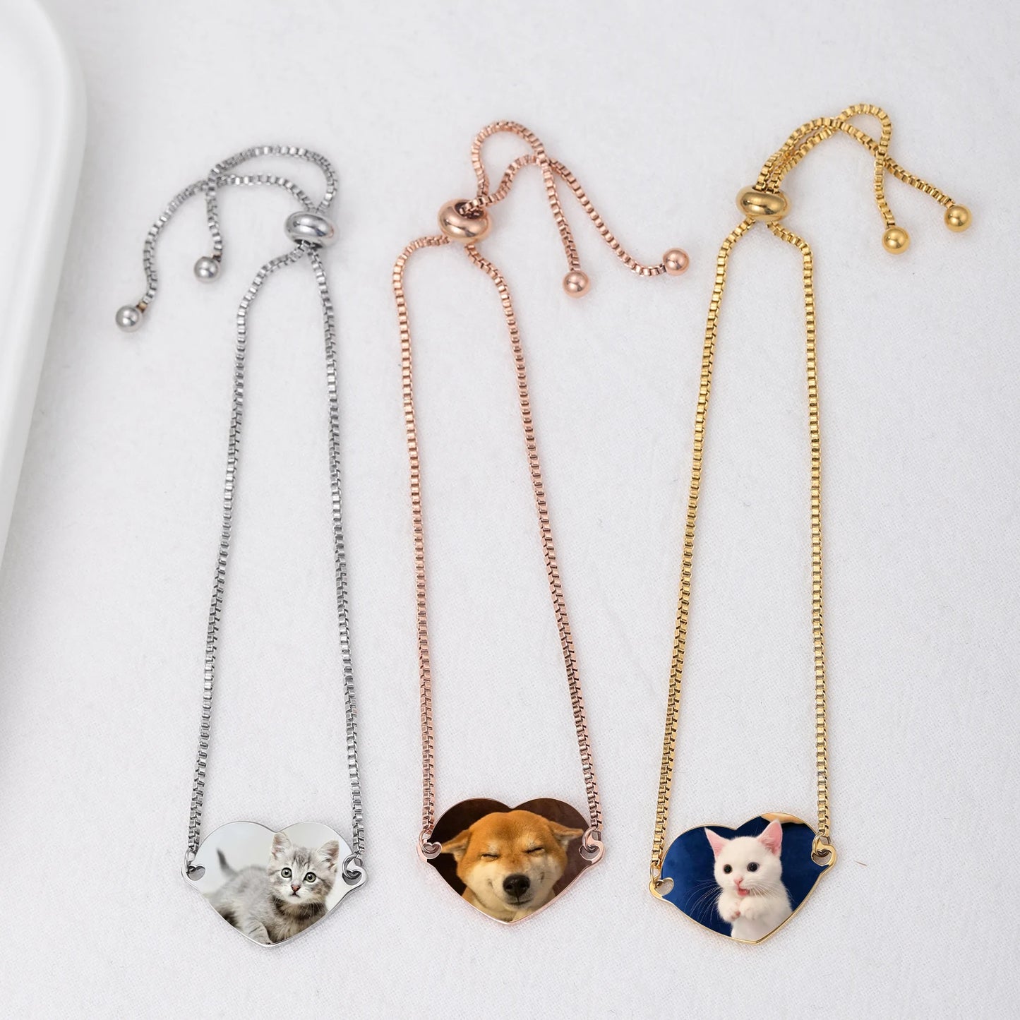 Personalized Color Portrait Heart with Name Slider Bracelet (Adjustable)