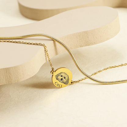 Personalized Pet Portrait Disc with Name Double-Chain Bracelet