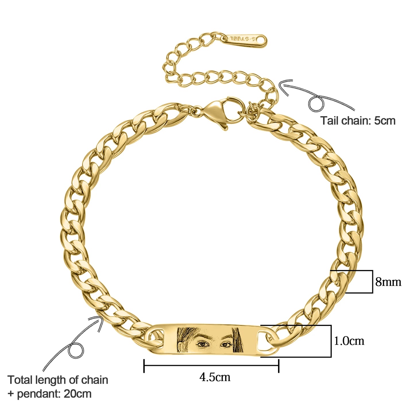 Personalized Engraved Eye Portrait Men Bracelet