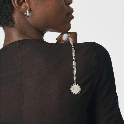 Personalized Initial Compass Paper Clip Chain Necklace with Diamond Accent