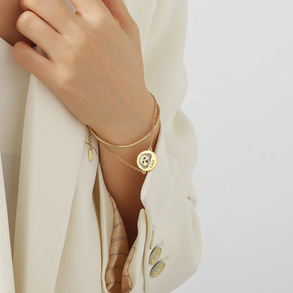 Personalized Pet Portrait Disc with Name Double-Chain Bracelet