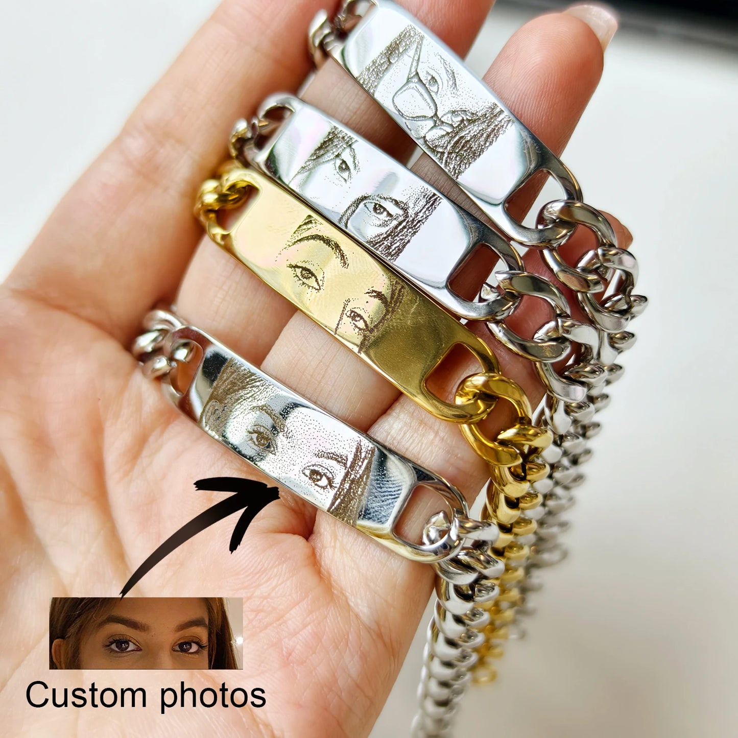Personalized Engraved Eye Portrait Men Bracelet
