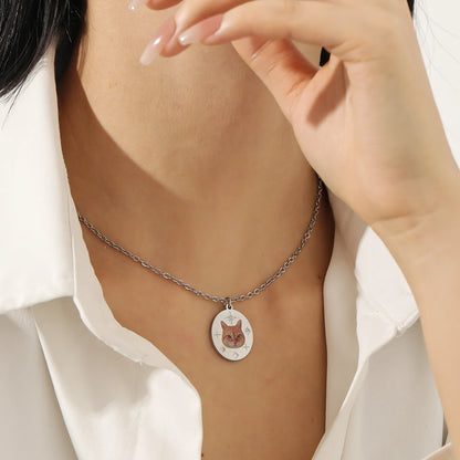 Personalized Celestial Engraved Color Pet Portrait Disc with Name Necklace