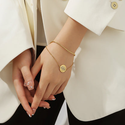 Personalized Pet Portrait Disc with Name Double-Chain Bracelet