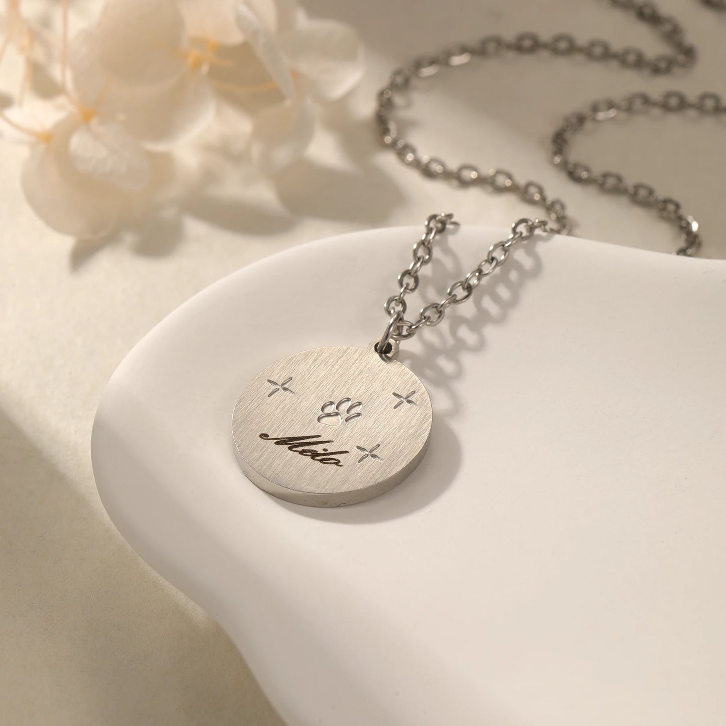 Personalized Celestial Engraved Color Pet Portrait Disc with Name Necklace