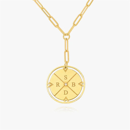 Personalized Initial Compass Paper Clip Chain Necklace with Diamond Accent