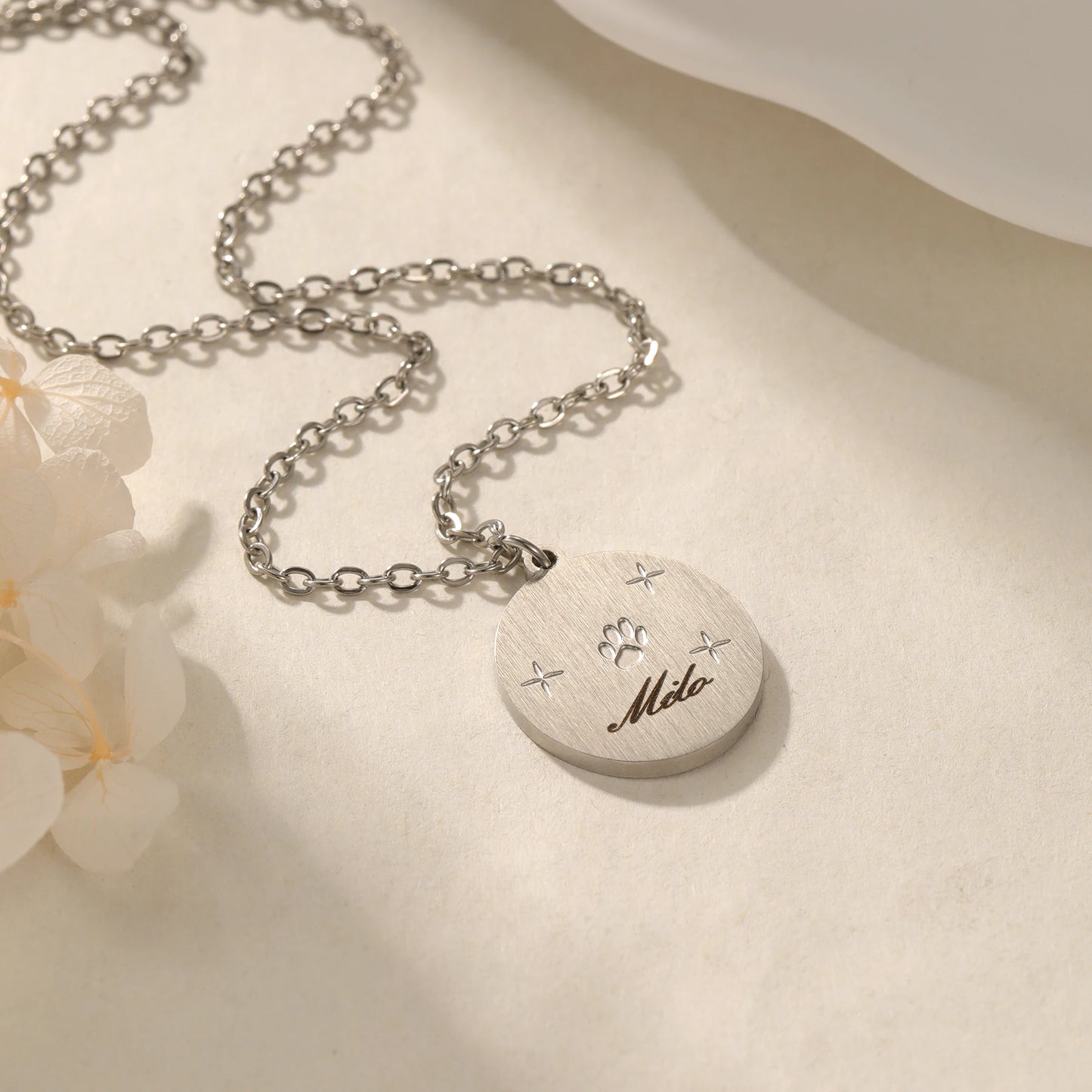 Personalized Celestial Engraved Color Pet Portrait Disc with Name Necklace