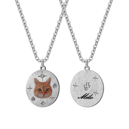 Personalized Celestial Engraved Color Pet Portrait Disc with Name Necklace