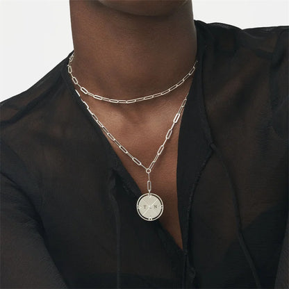 Personalized Initial Compass Paper Clip Chain Necklace with Diamond Accent